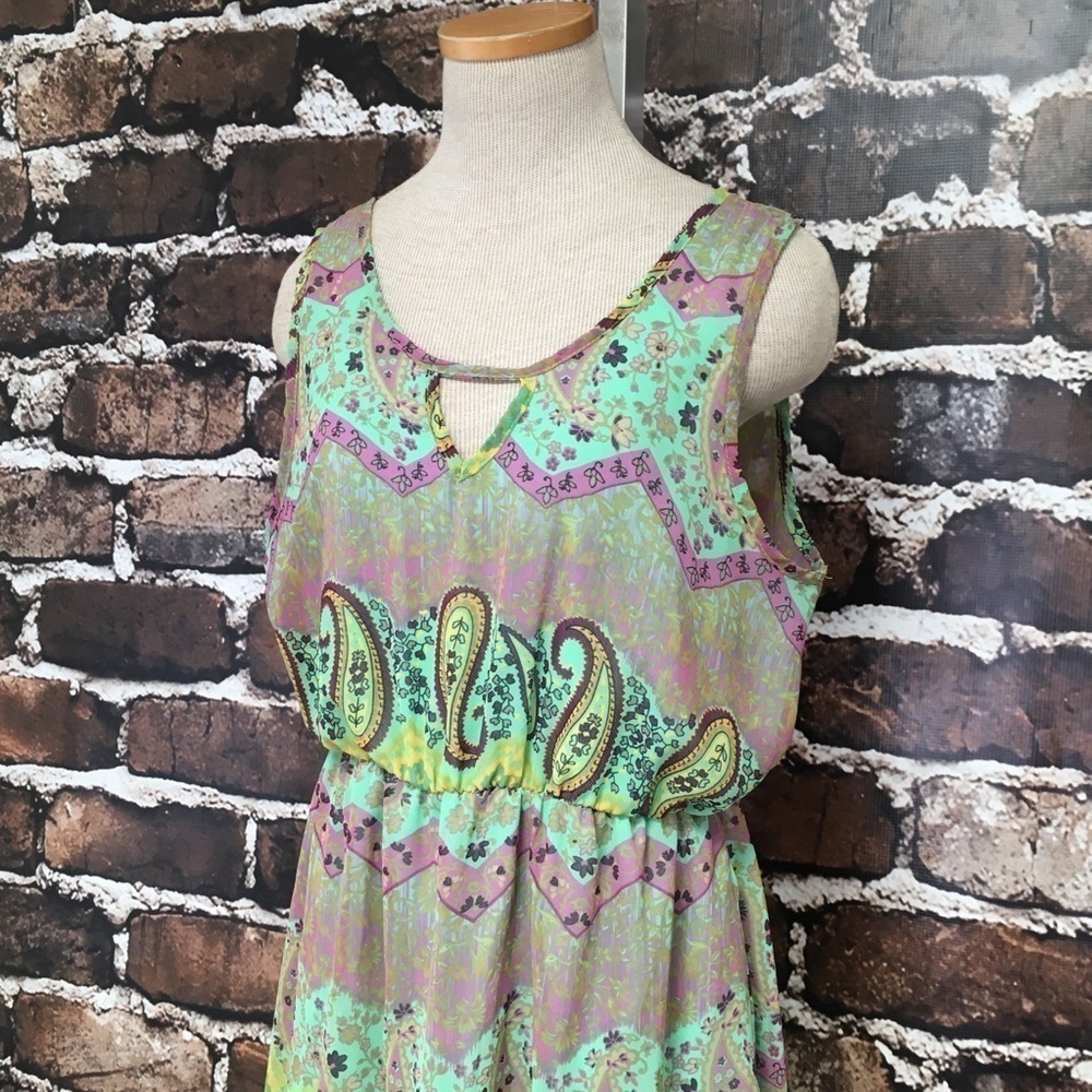 Lila Dress Backless Green Purple Paisley Floral Large